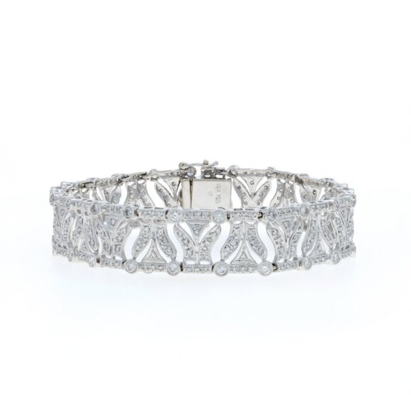 White Gold Diamond Bracelet 6 1/2" - 18k Round Brilliant 3.30ctw - Picture 1 of 8